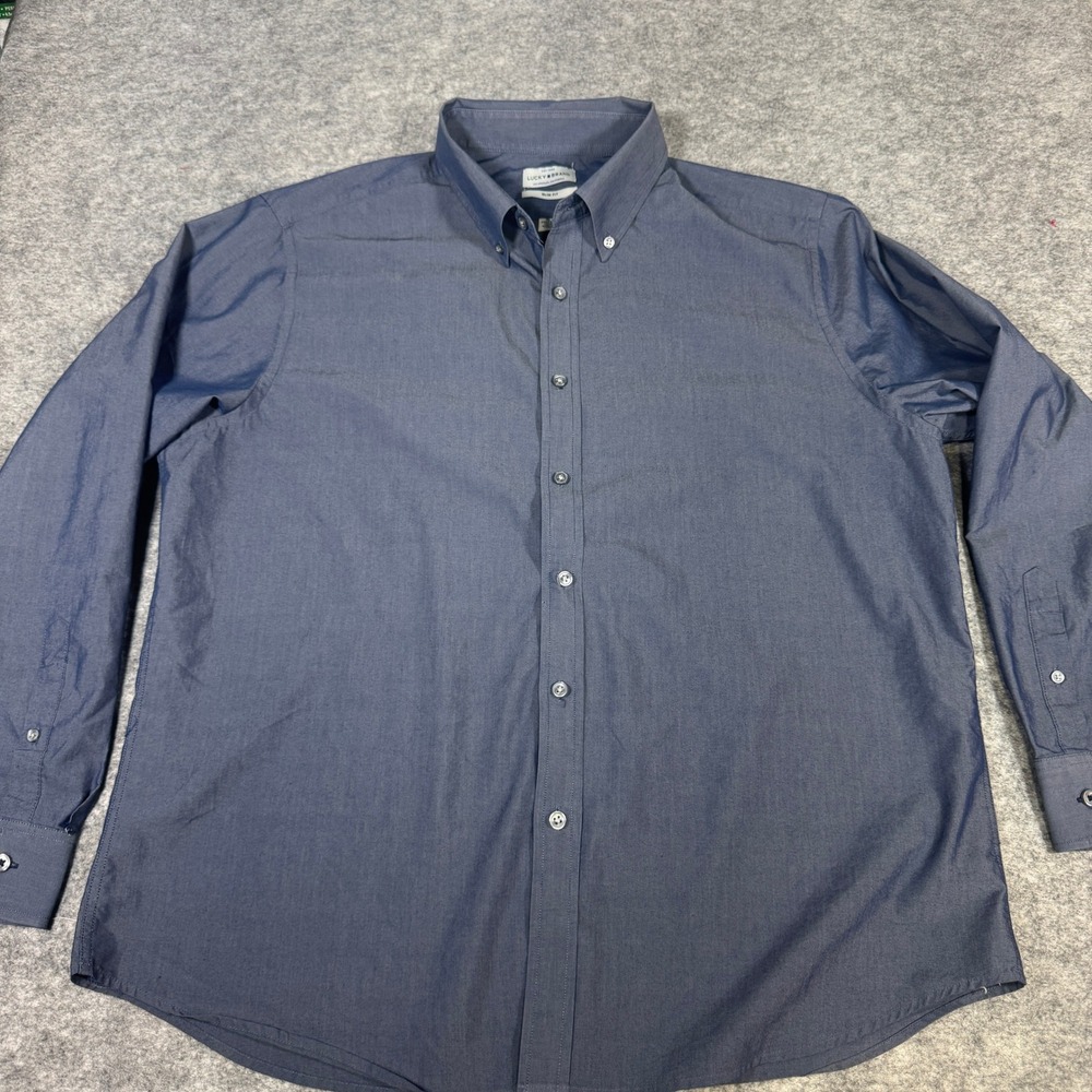 Lucky Brand Mens Blue Slim Fit Button Down Shirt XL 17-17.5 34/35 Stretch Cotton